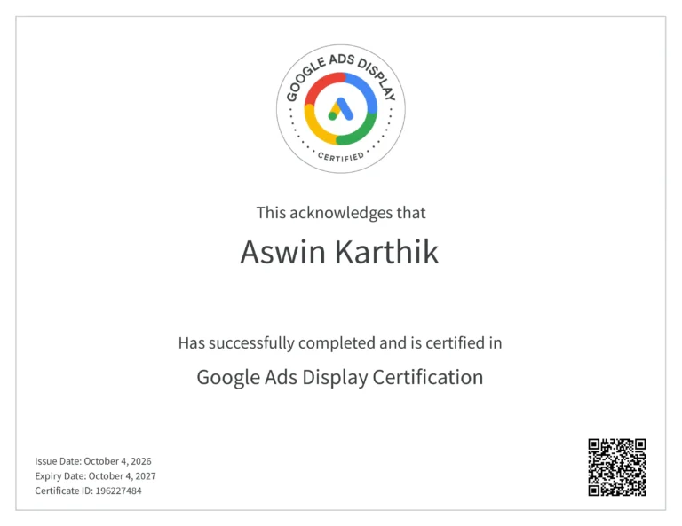 google ads display certification best freelance digital marketer in thrissur