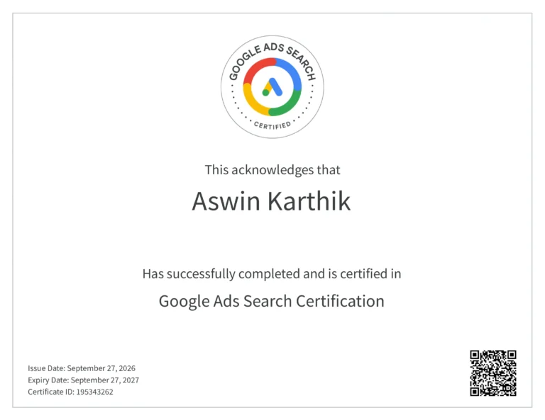 google ads search certification best freelance digital marketer in thrissur